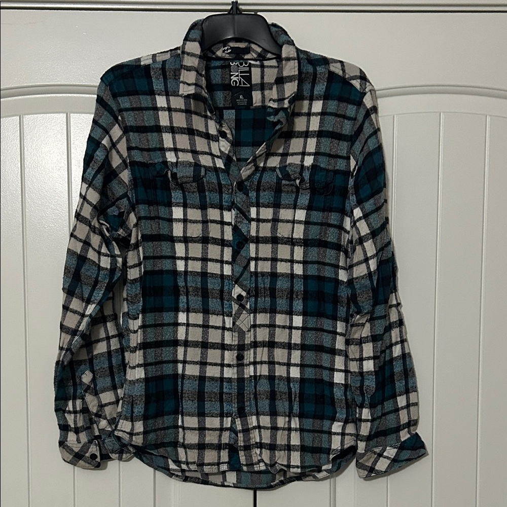 Billabong Teal and Cream Plaid Shirt